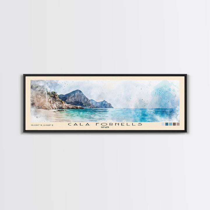 Cala Fornells, Spain Watercolor Print, Vacation Gift, Spain Wall Art, Beach Painting, Beach Decor, Beach Or Lakehouse Art