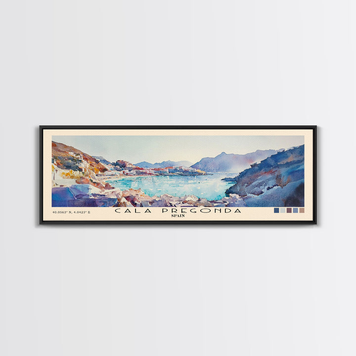 Cala Pregonda, Spain Watercolor Print, Vacation Gift, Spain Wall Art, Beach Painting, Beach Decor, Large Wall Art, Wood Frame Art