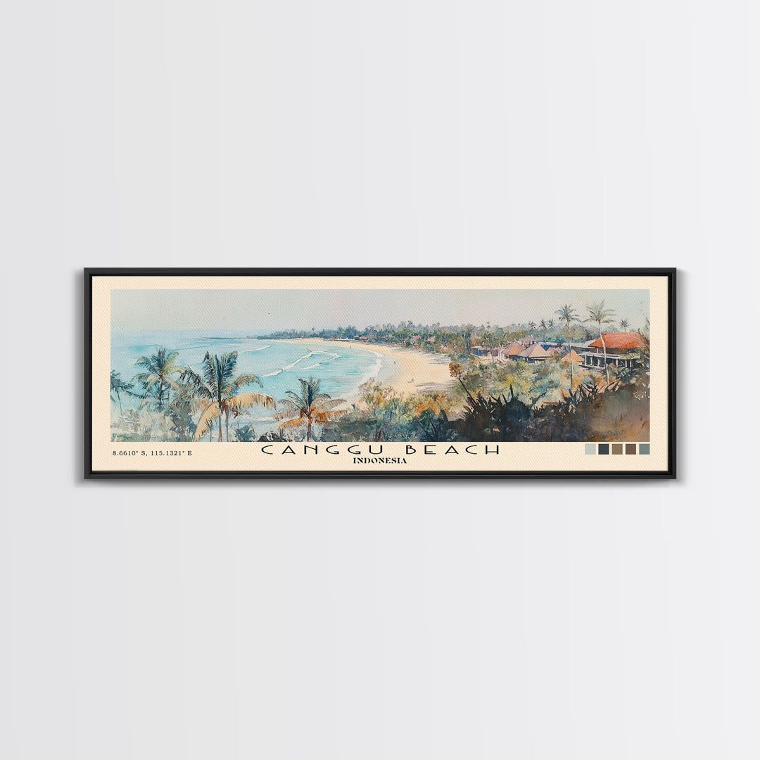 Canggu Beach, Indonesia Watercolor Print, Vacation Gift, Indonesia Wall Art, Beach Painting, Beach Decor, Large Wall Art, Wood Frame Art
