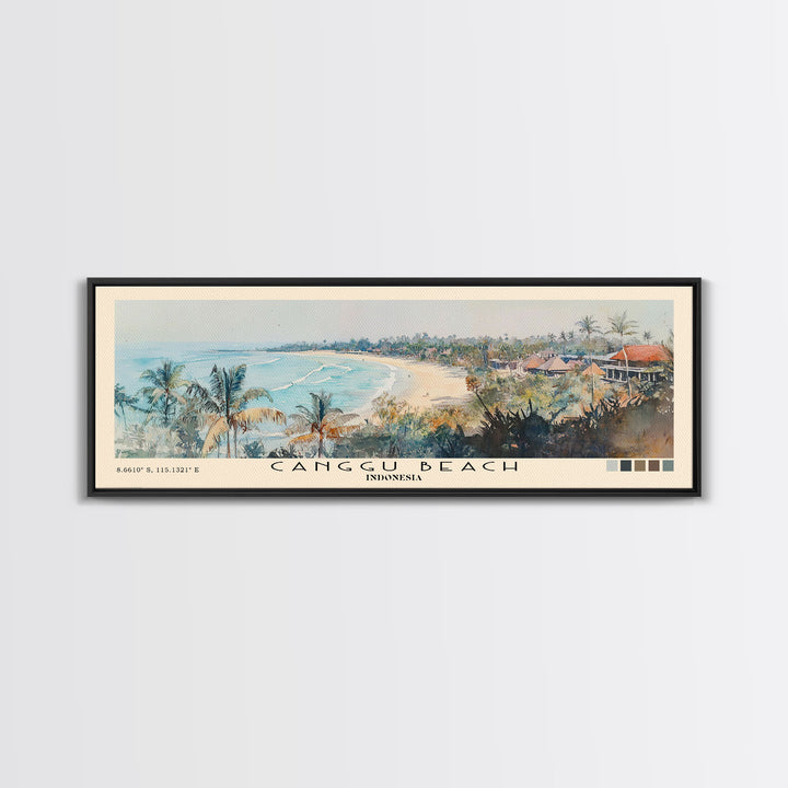 Canggu Beach, Indonesia Watercolor Print, Vacation Gift, Indonesia Wall Art, Beach Painting, Beach Decor, Large Wall Art, Wood Frame Art