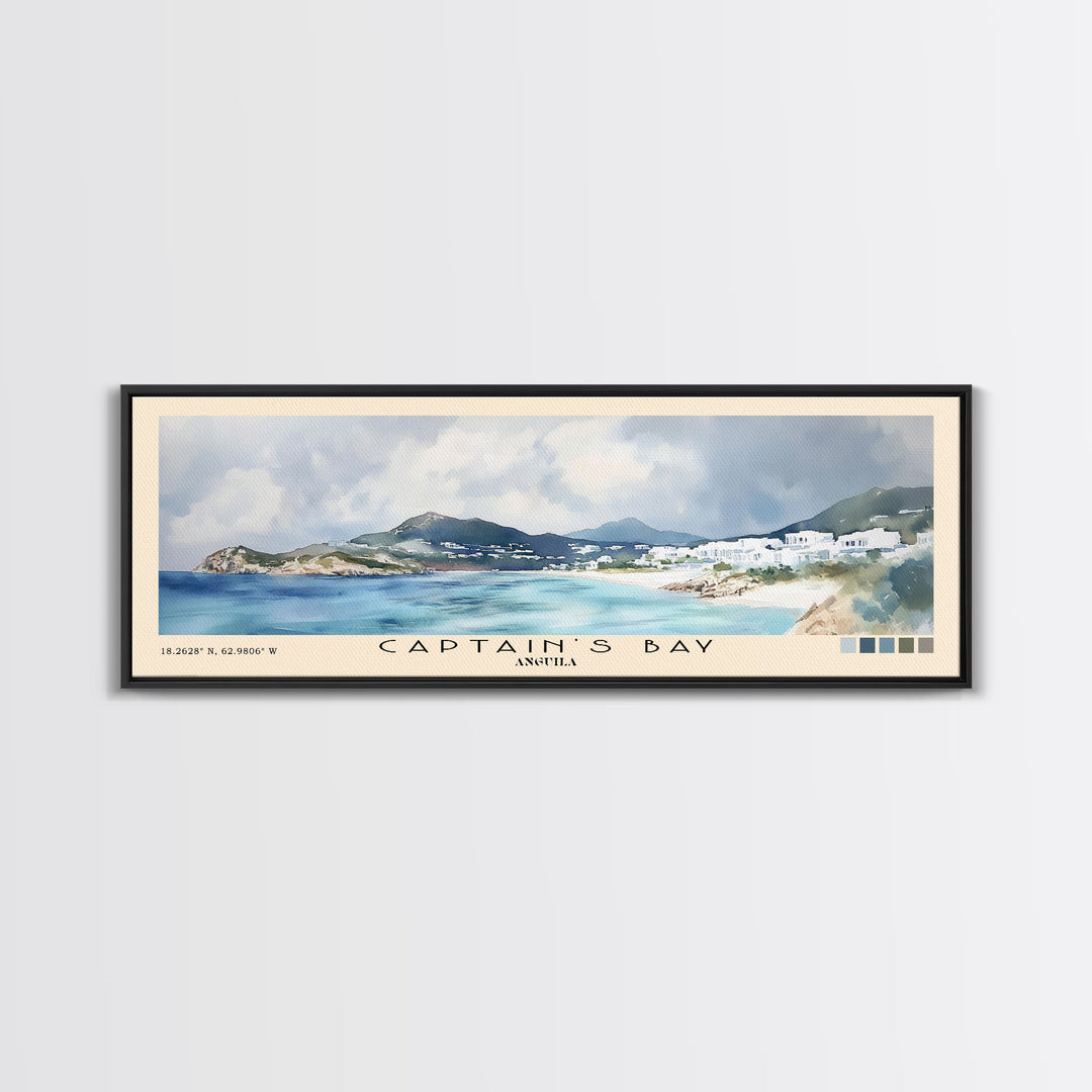 Captain's Bay, Anguila Watercolor Print, Vacation Gift, Anguila Wall Art, Beach Painting, Beach Decor, Large Wall Art, Wood Frame Art