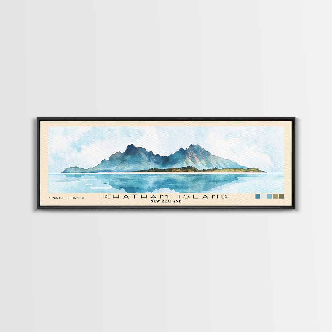 Chatham Island, New Zealand Watercolor Print, Vacation Gift, New Zealand Wall Art, Beach Painting, Beach Decor, Large Wall Art, Wood Frame Art