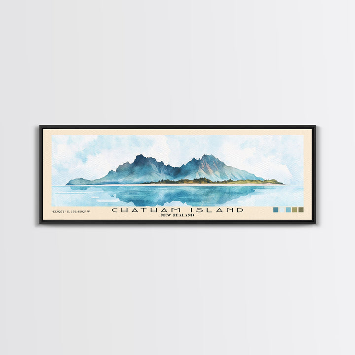 Chatham Island, New Zealand Watercolor Print, Vacation Gift, New Zealand Wall Art, Beach Painting, Beach Decor, Large Wall Art, Wood Frame Art