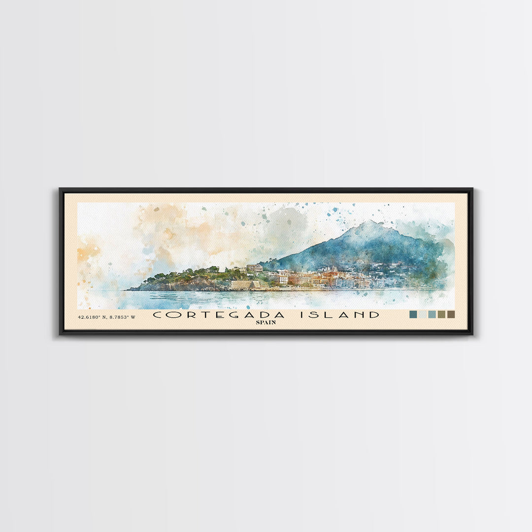 Cortegada Island, Spain Watercolor Beach Print, Vacation Gift, Spain Wall Art, Framed Canvas Print, Framed Beach Painting
