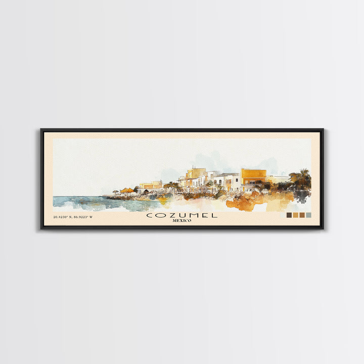 Cozumel, Mexico Watercolor Print, Vacation Gift, Mexico Wall Art, Beach Painting, Beach Decor, Large Wall Art, Wood Frame Art