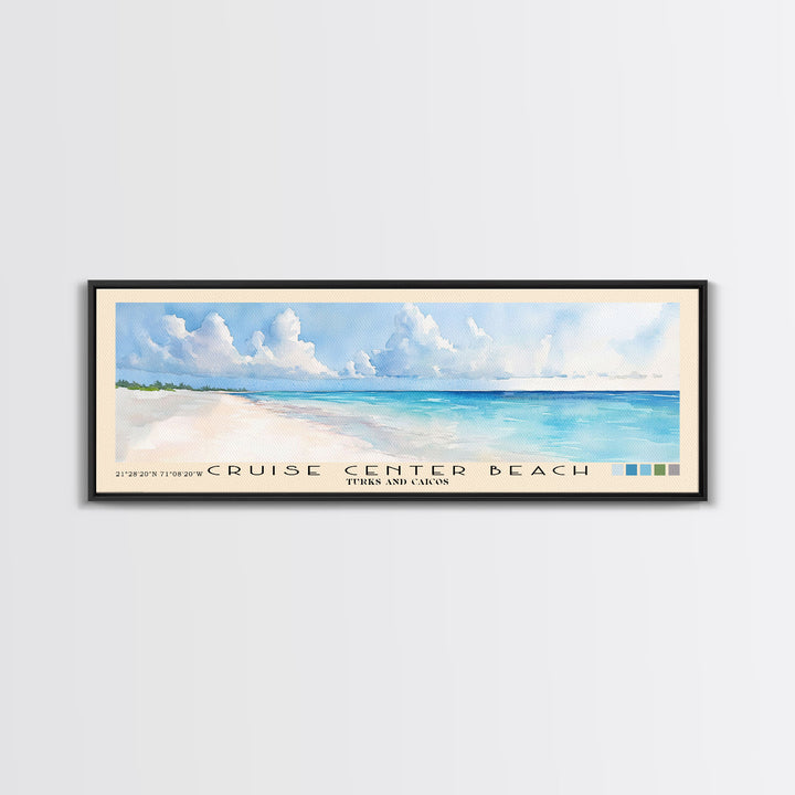 Cruise Center Beach, Turks and Caicos Watercolor Print, Vacation Gift, Turks and Caicos Wall Art, Beach Painting, Beach Decor, Large Wall Art, Wood Frame Art