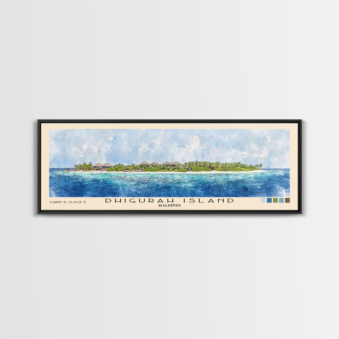 Dhigurah Island, Maldives Watercolor Print, Vacation Gift, Maldives Wall Art, Beach Painting, Beach Decor, Large Wall Art, Wood Frame Art