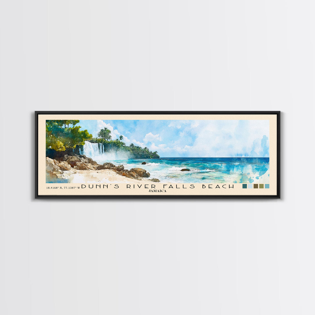 Dunn’s River Falls Beach, Jamaica Watercolor Print, Vacation Gift, Jamaica Wall Art, Beach Painting, Beach Decor, Large Wall Art, Wood Frame Art
