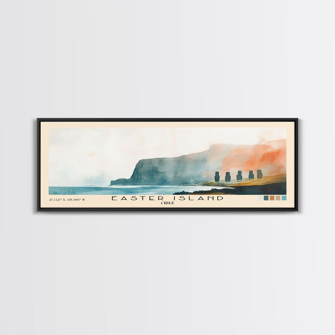 Easter Island, Chile Watercolor Beach Print, Vacation Gift, Chile Wall Art, Beach Painting, Beach Decor, Beach Painting
