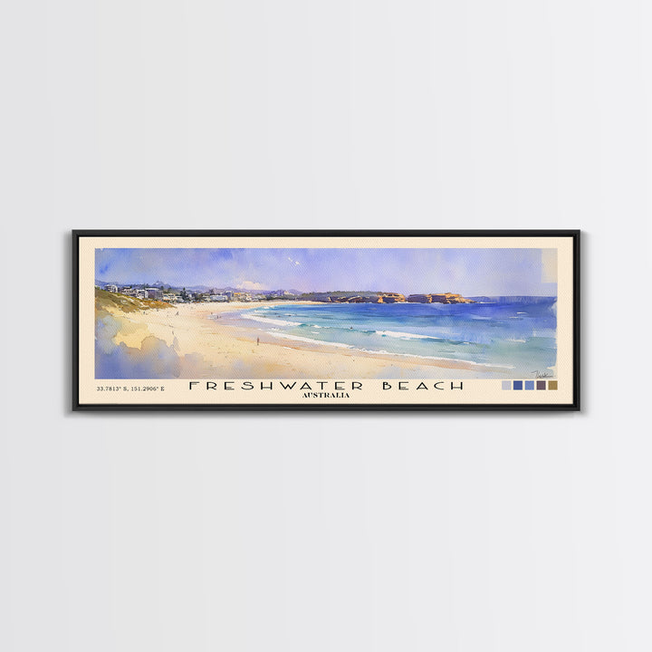 Freshwater Beach, Australia Watercolor Beach Print, Vacation Gift, Australia Wall Art, Framed Canvas Print, Framed Beach Painting