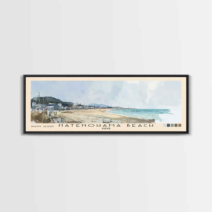 Hatenohama Beach, Japan Watercolor Print, Vacation Gift, Japan Wall Art, Beach Painting, Beach Decor, Large Wall Art, Wood Frame Art