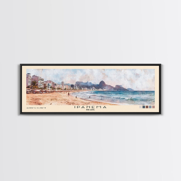Ipanema, Brazil Watercolor Print, Vacation Gift, Brazil Wall Art, Beach Painting, Beach Decor, Large Wall Art, Wood Frame Art