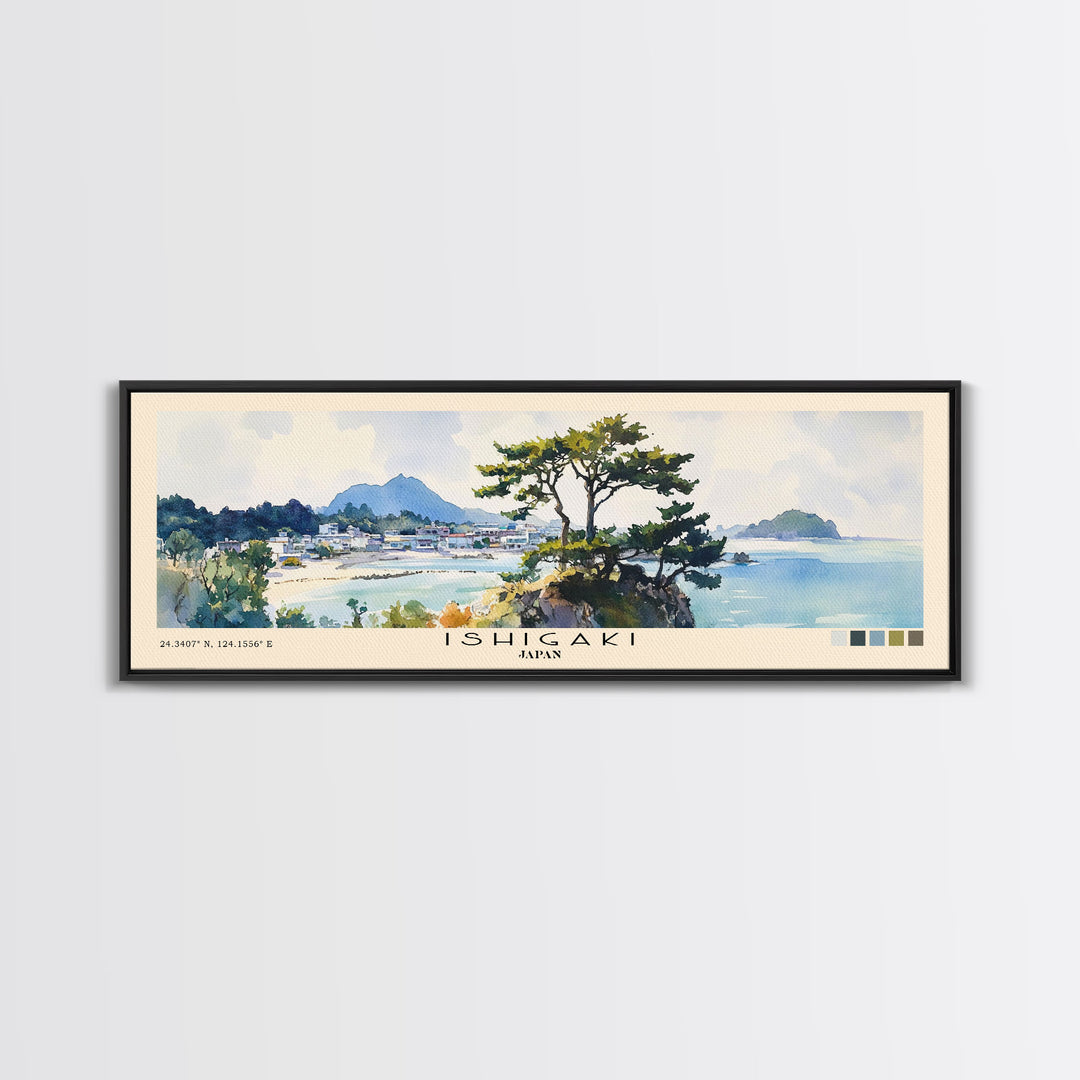 Ishigaki, Japan Watercolor Print, Vacation Gift, Japan Wall Art, Beach Painting, Beach Decor, Large Wall Art, Wood Frame Art