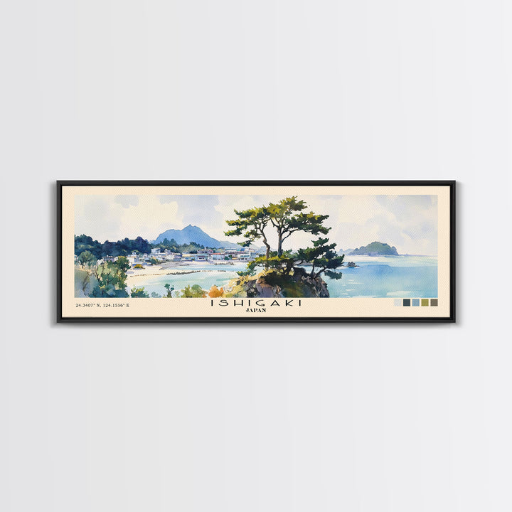 Ishigaki, Japan Watercolor Print, Vacation Gift, Japan Wall Art, Beach Painting, Beach Decor, Large Wall Art, Wood Frame Art