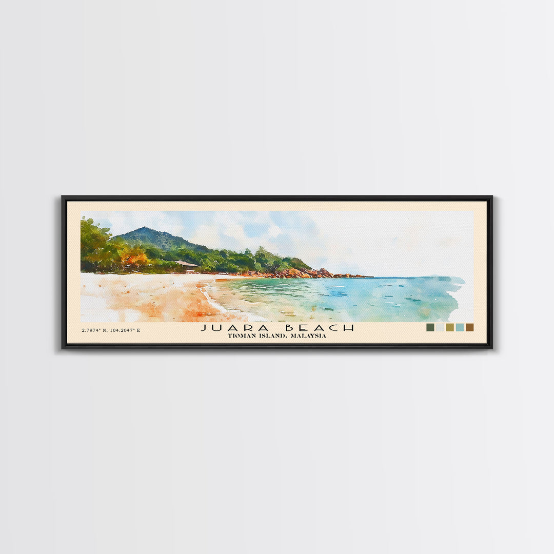Juara Beach, Tioman Island, Malaysia Watercolor Print, Vacation Gift, Tioman Island, Malaysia Wall Art, Beach Painting, Beach Decor, Large Wall Art, Wood Frame Art
