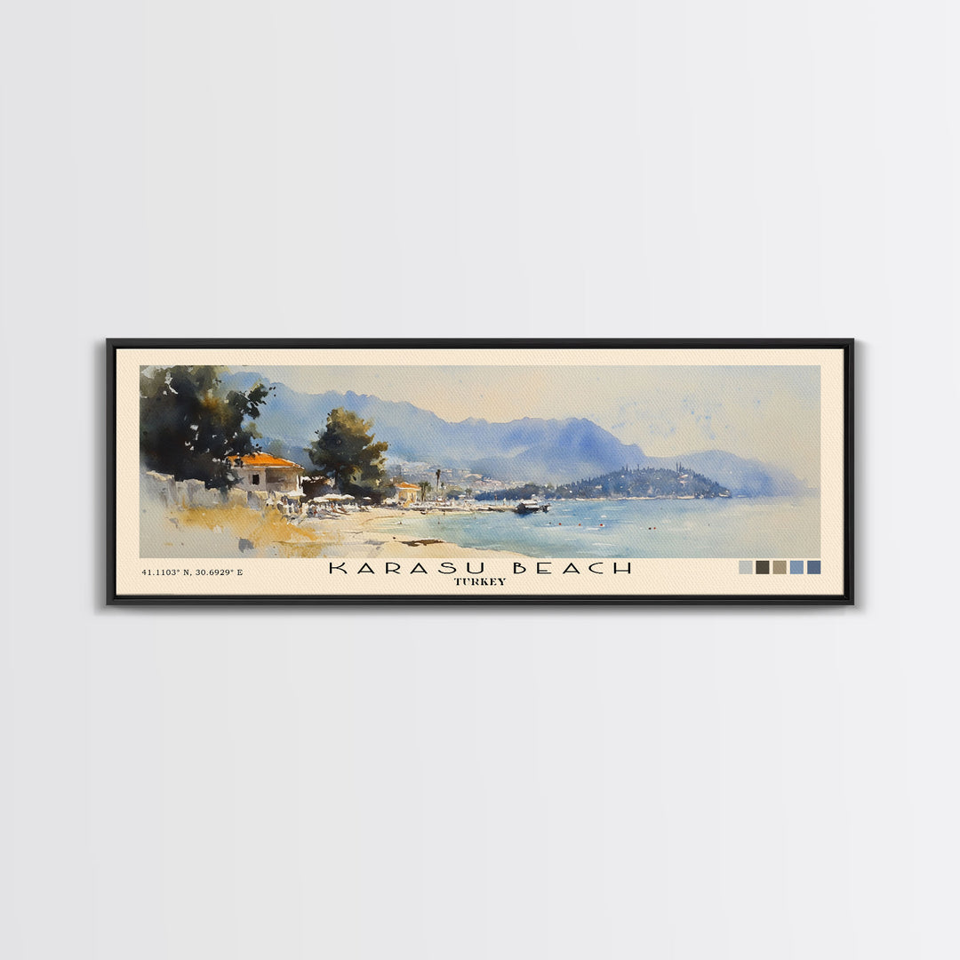 Karasu Beach, Turkey Watercolor Print, Vacation Gift, Turkey Wall Art, Beach Painting, Beach Decor, Large Wall Art, Wood Frame Art