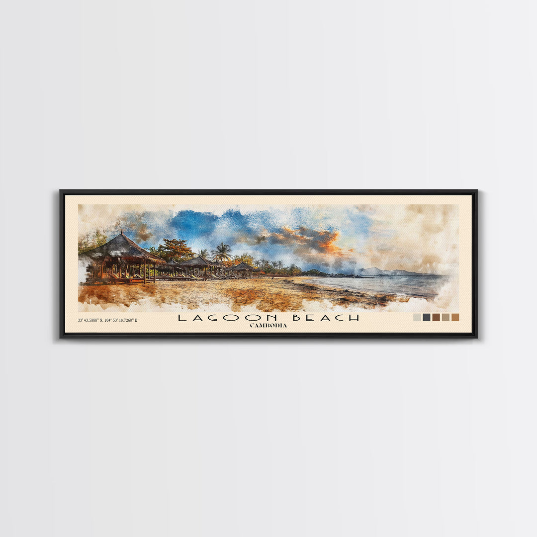 Lagoon Beach, Cambodia Watercolor Print, Vacation Gift, Cambodia Wall Art, Beach Painting, Beach Decor, Large Wall Art, Wood Frame Art