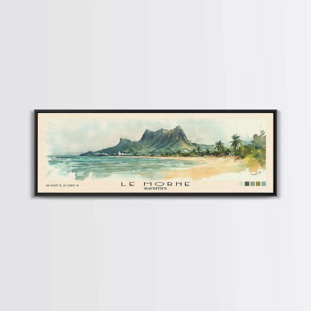 Le Morne, Mauritius Watercolor Print, Vacation Gift, Mauritius Wall Art, Beach Painting, Beach Decor, Large Wall Art, Wood Frame Art