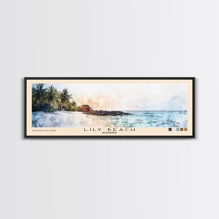 Lily Beach, Maldives Watercolor Beach Print, Vacation Gift, Maldives Wall Art, Beach Painting, Beach Decor, Beach Painting