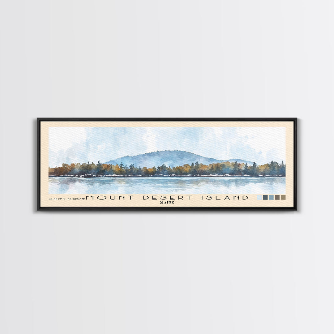 Mount Desert Island, Maine Watercolor Beach Print, Vacation Gift, Maine Wall Art, Framed Canvas Print, Framed Beach Painting