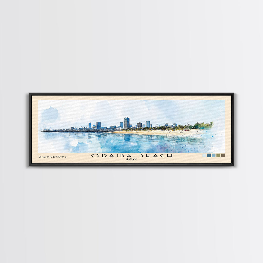 Odaiba Beach, Japan Watercolor Print, Vacation Gift, Japan Wall Art, Beach Painting, Beach Decor, Beach Or Lakehouse Art