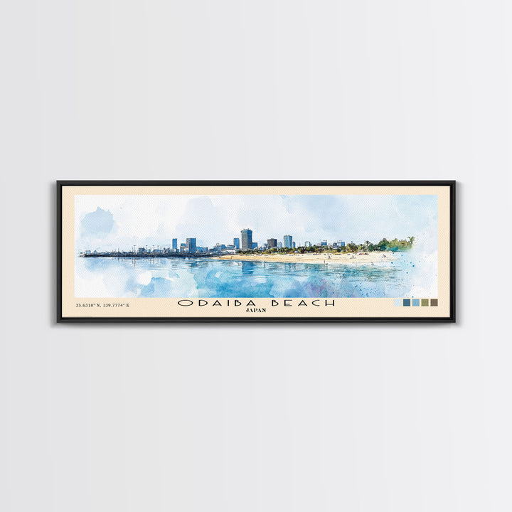 Odaiba Beach, Japan Watercolor Print, Vacation Gift, Japan Wall Art, Beach Painting, Beach Decor, Beach Or Lakehouse Art