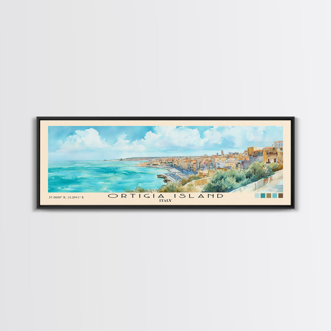 Ortigia Island, Italy Watercolor Print, Vacation Gift, Italy Wall Art, Beach Painting, Beach Decor, Large Wall Art, Wood Frame Art