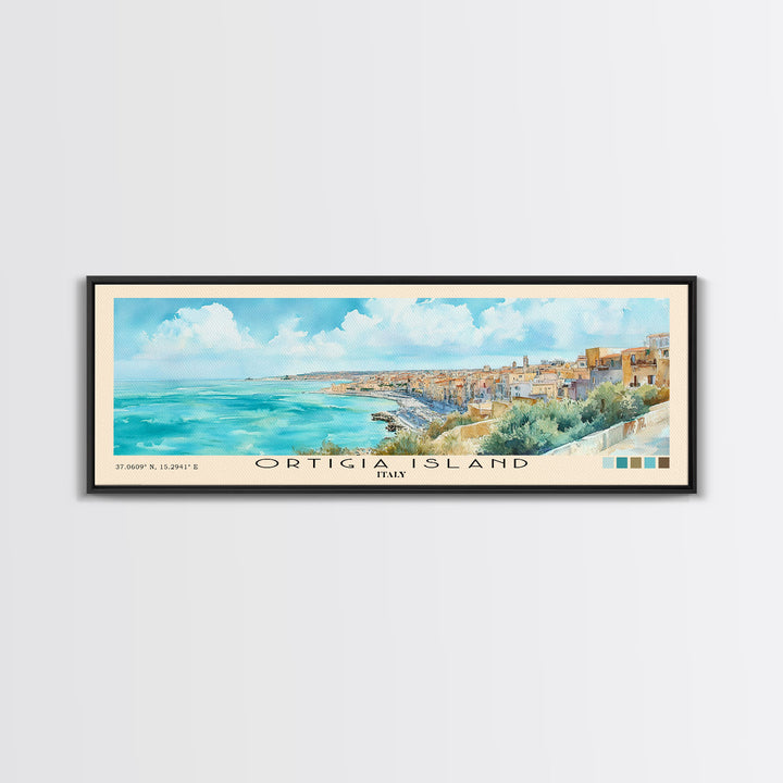 Ortigia Island, Italy Watercolor Print, Vacation Gift, Italy Wall Art, Beach Painting, Beach Decor, Large Wall Art, Wood Frame Art