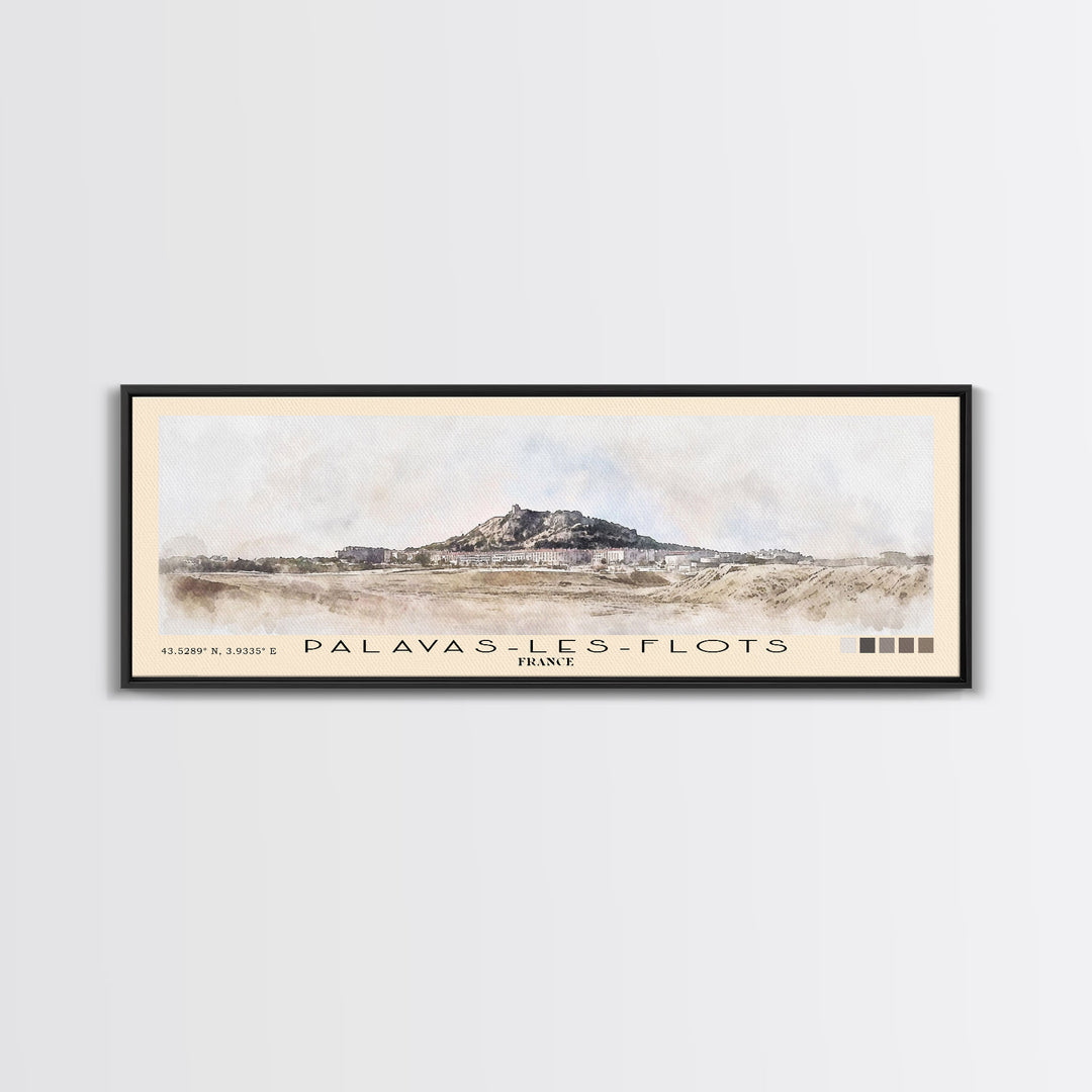 Palavas-les-Flots, France Watercolor Beach Print, Vacation Gift, France Wall Art, Framed Canvas Print, Framed Beach Painting