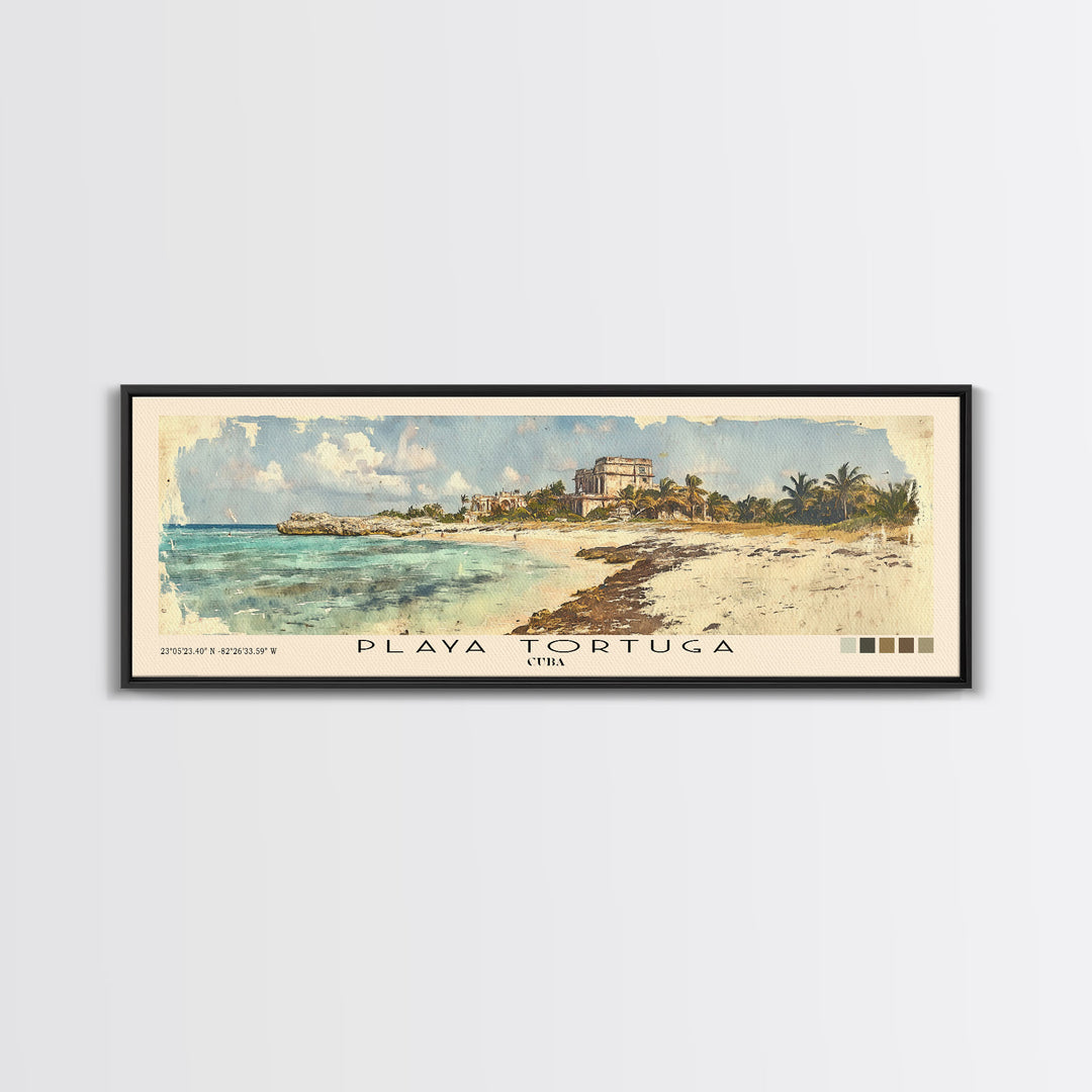 Playa Tortuga, Cuba Watercolor Beach Print, Vacation Gift, Cuba Wall Art, Framed Canvas Print, Framed Beach Painting