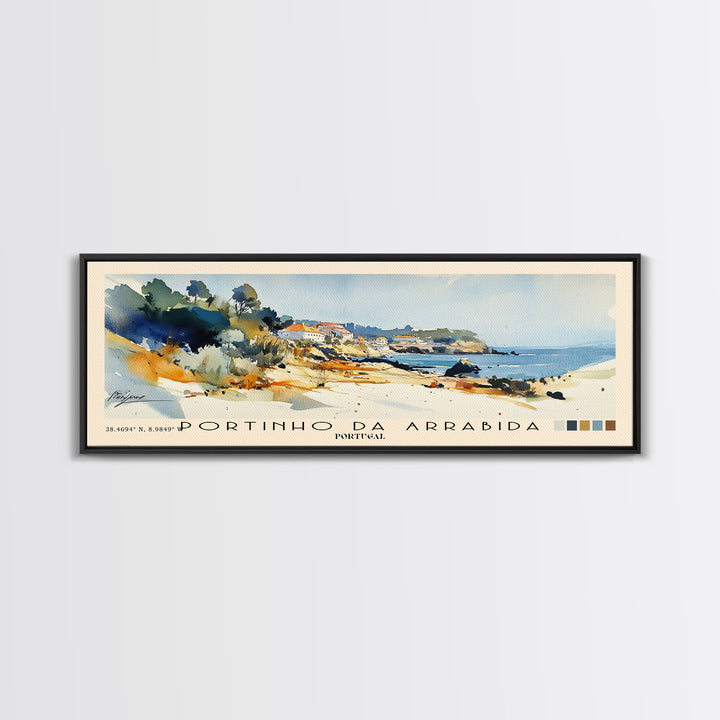 Portinho da Arrabida, Portugal Watercolor Print, Vacation Gift, Portugal Wall Art, Beach Painting, Beach Decor, Large Wall Art, Wood Frame Art