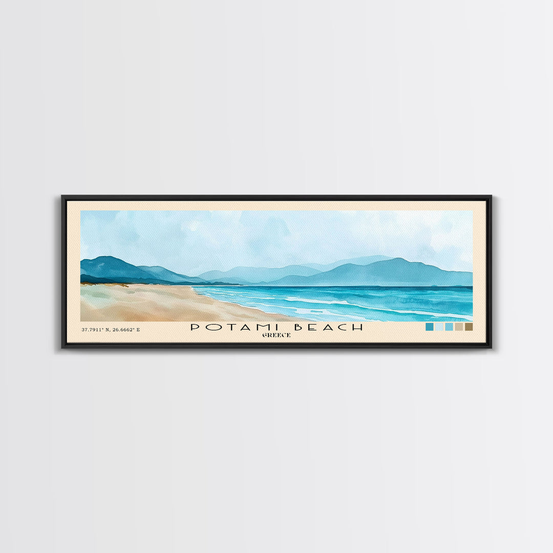 Potami Beach, Greece Watercolor Print, Vacation Gift, Greece Wall Art, Beach Painting, Beach Decor, Beach Or Lakehouse Art