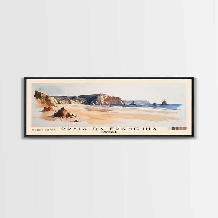Praia da Franquia, Portugal Watercolor Print, Vacation Gift, Portugal Wall Art, Beach Painting, Beach Decor, Large Wall Art, Wood Frame Art