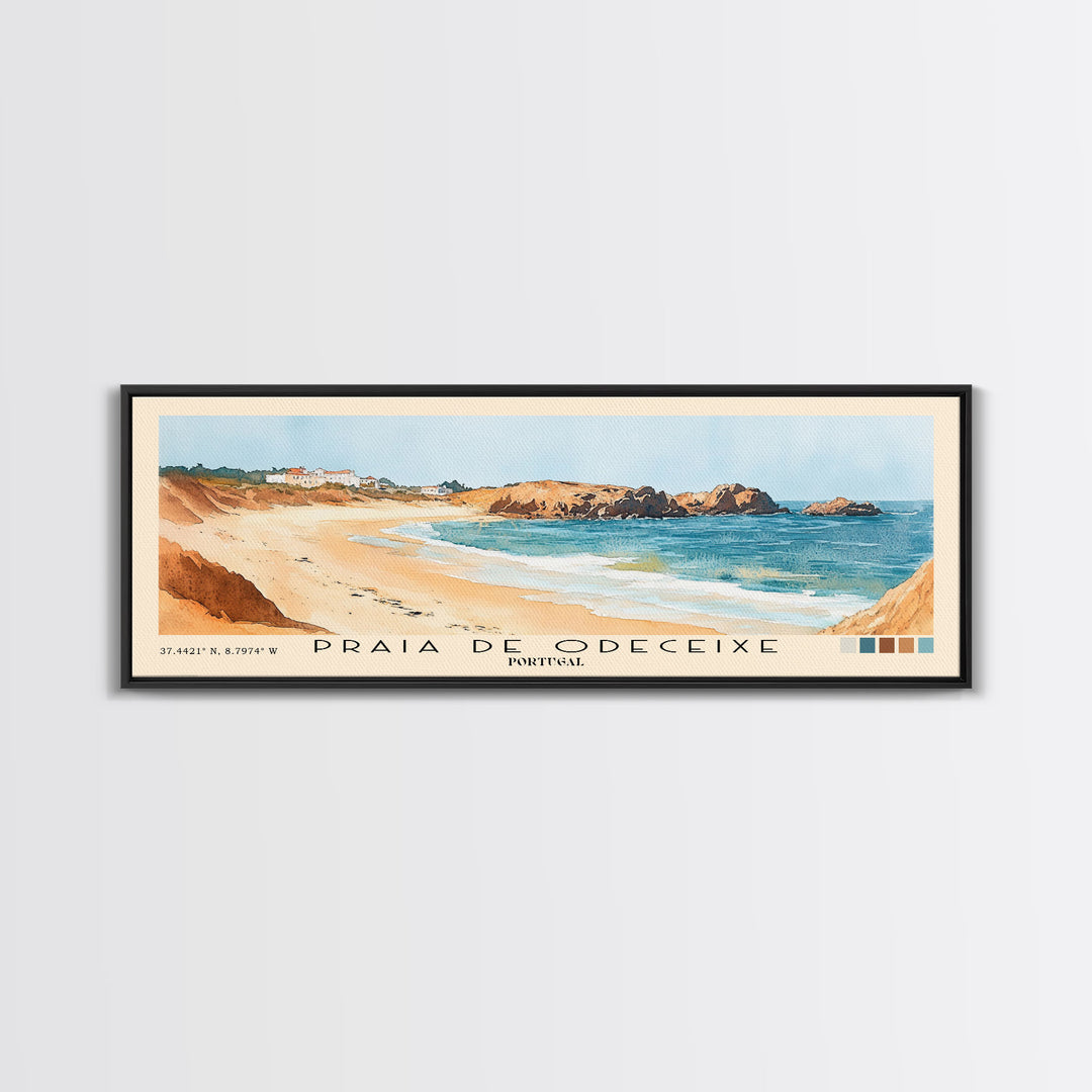 Praia de Odeceixe, Portugal Watercolor Print, Vacation Gift, Portugal Wall Art, Beach Painting, Beach Decor, Large Wall Art, Wood Frame Art