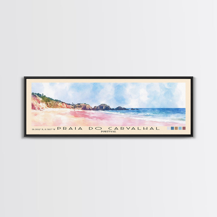 Praia do Carvalhal, Portugal Watercolor Print, Vacation Gift, Portugal Wall Art, Beach Painting, Beach Decor, Large Wall Art, Wood Frame Art