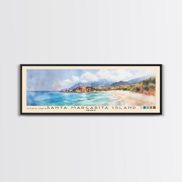 Santa Margarita Island, France Watercolor Print, Vacation Gift, France Wall Art, Beach Painting, Beach Decor, Large Wall Art, Wood Frame Art