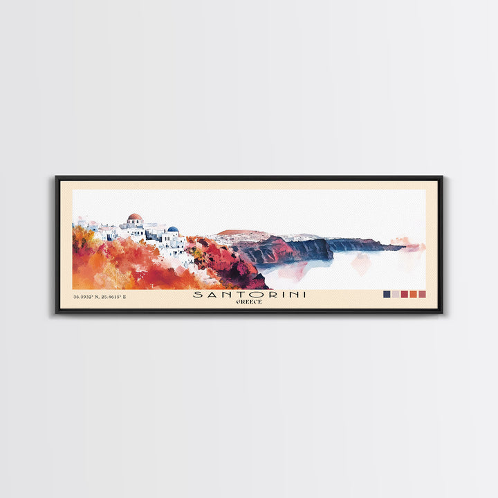 Santorini, Greece Watercolor Beach Print, Vacation Gift, Greece Wall Art, Beach Painting, Beach Decor, Beach Painting