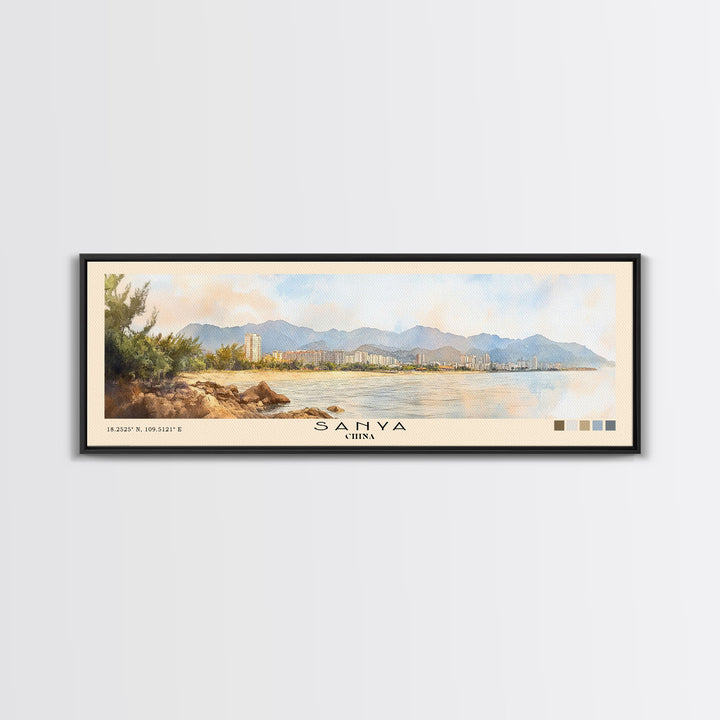 Sanya, China Watercolor Print, Vacation Gift, China Wall Art, Beach Painting, Beach Decor, Large Wall Art, Wood Frame Art