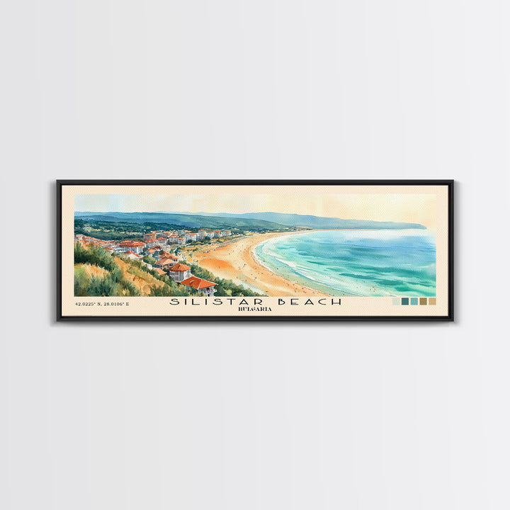 Silistar Beach, Bulgaria Watercolor Beach Print, Vacation Gift, Bulgaria Wall Art, Framed Canvas Print, Framed Beach Painting