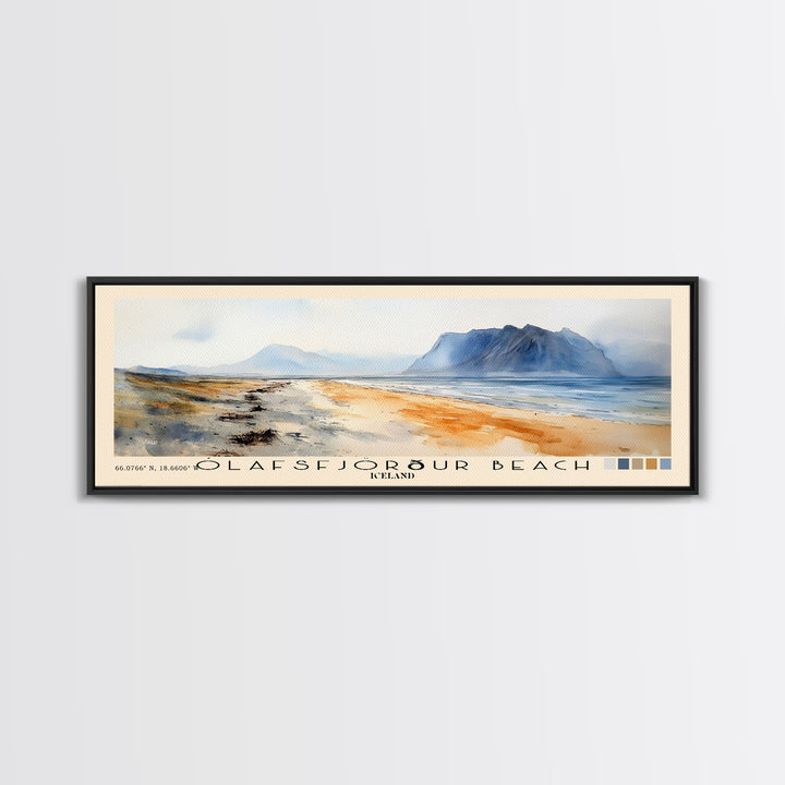 Ólafsfjörður Beach, Iceland Watercolor Print, Vacation Gift, Iceland Wall Art, Beach Painting, Beach Decor, Large Wall Art, Wood Frame Art
