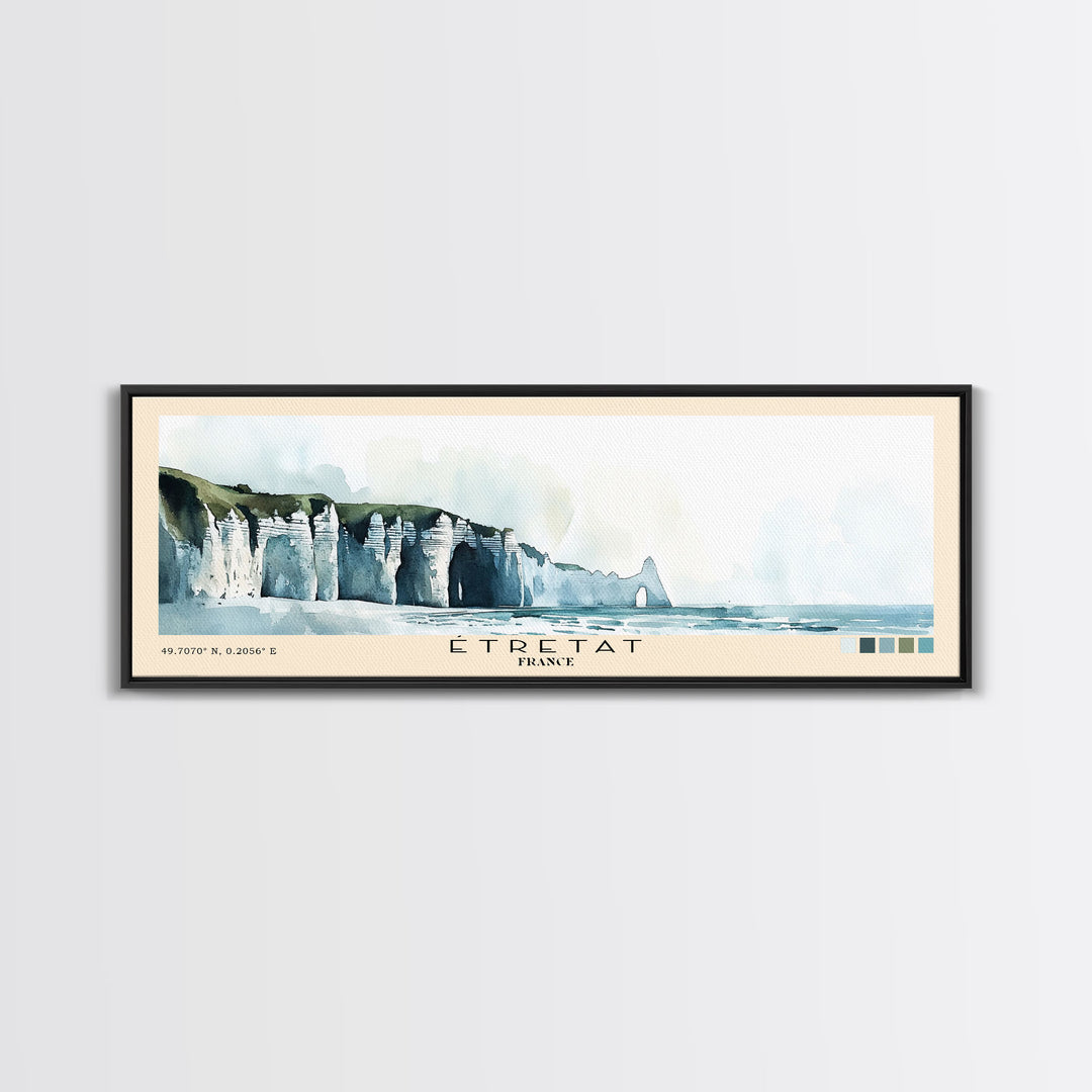 Étretat, France Watercolor Print, Vacation Gift, France Wall Art, Beach Painting, Beach Decor, Large Wall Art, Wood Frame Art