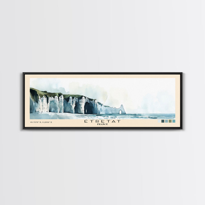 Étretat, France Watercolor Print, Vacation Gift, France Wall Art, Beach Painting, Beach Decor, Large Wall Art, Wood Frame Art