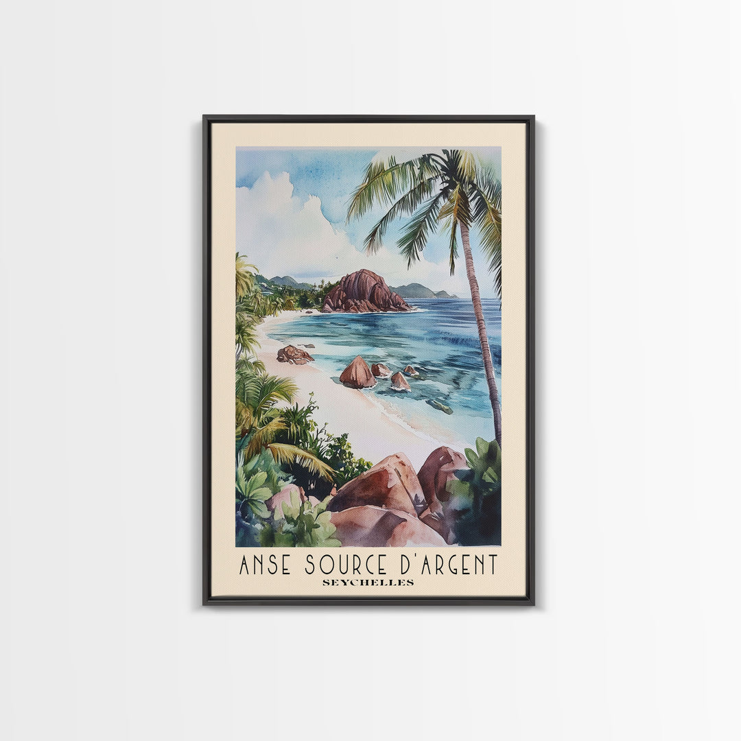 Anse Source d’Argent, Seychelles Watercolor Print, Vacation Gift, Seychelles Wall Art, Beach Painting, Beach Decor, Beach Or Lakehouse Art