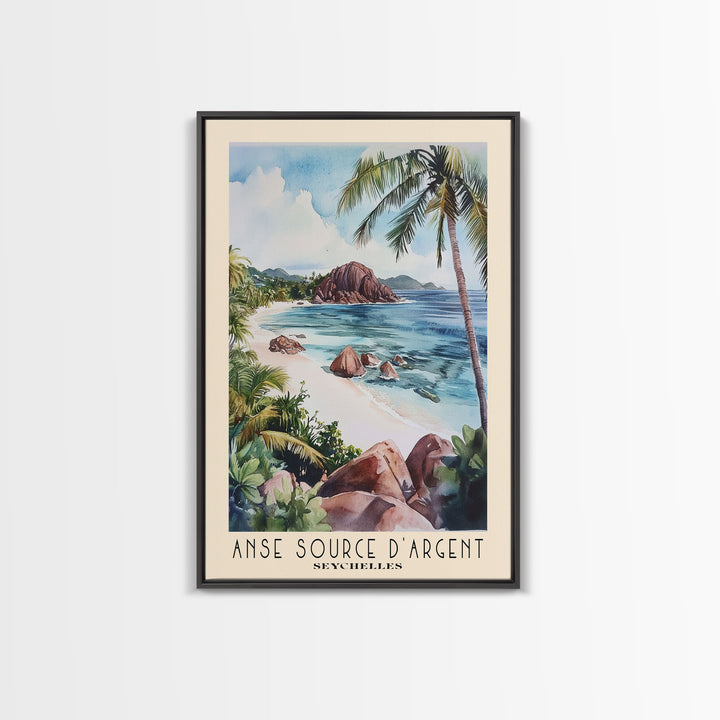 Anse Source d’Argent, Seychelles Watercolor Print, Vacation Gift, Seychelles Wall Art, Beach Painting, Beach Decor, Beach Or Lakehouse Art