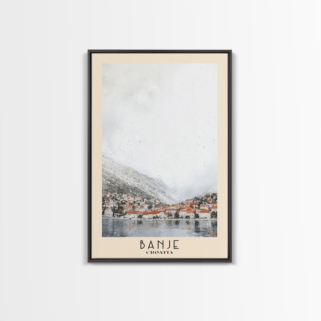 Banje, Croatia Watercolor Print, Vacation Gift, Croatia Wall Art, Beach Painting, Beach Decor, Large Wall Art, Wood Frame Art