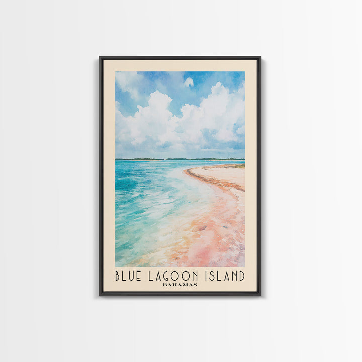 Blue Lagoon Island, Bahamas Watercolor Print, Vacation Gift, Bahamas Wall Art, Beach Painting, Beach Decor, Large Wall Art, Wood Frame Art