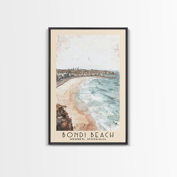 Bondi Beach, Sydney, Australia Watercolor Print, Vacation Gift, Sydney, Australia Wall Art, Beach Painting, Beach Decor, Large Wall Art, Wood Frame Art
