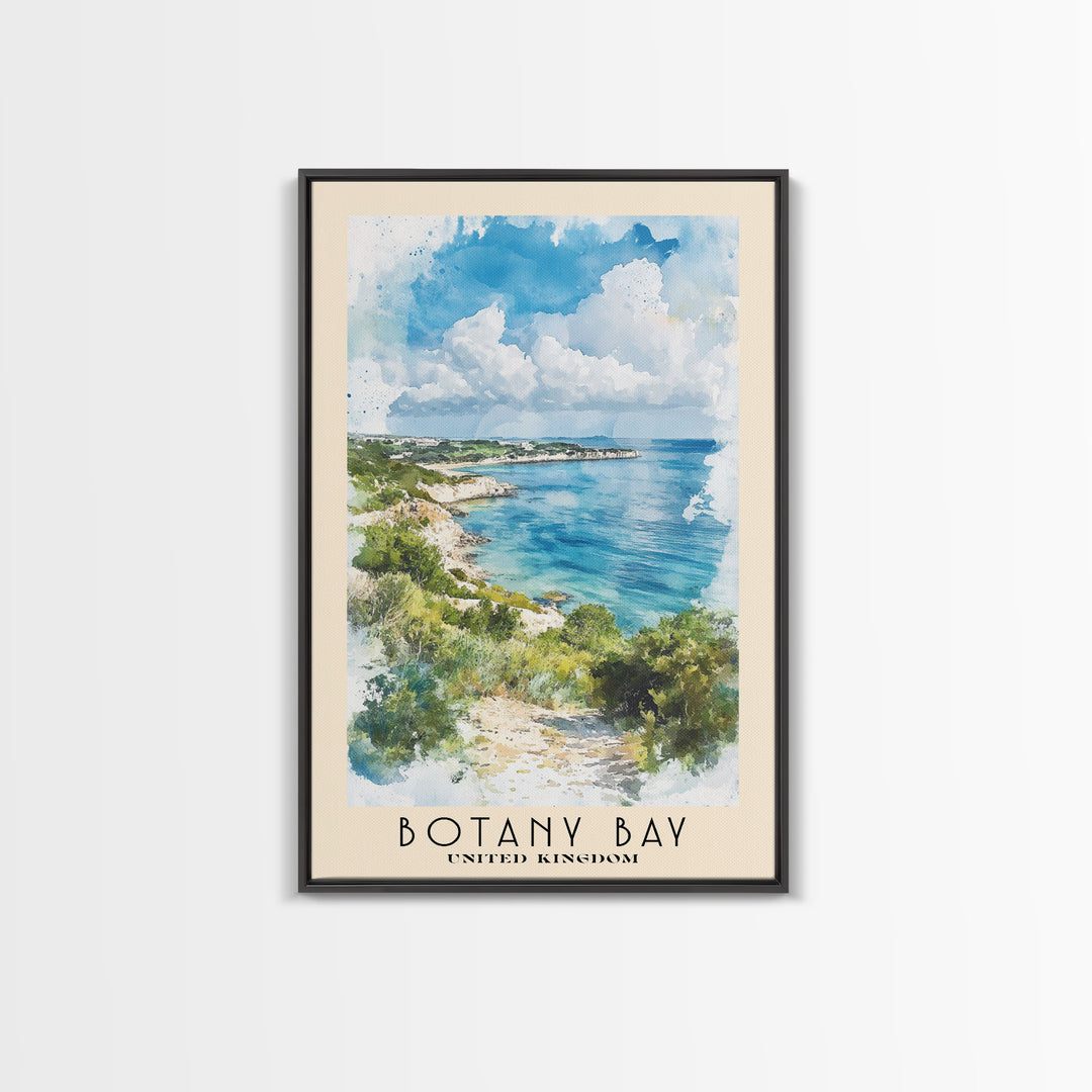 Botany Bay, United Kingdom Watercolor Print, Vacation Gift, United Kingdom Wall Art, Beach Painting, Beach Decor, Large Wall Art, Wood Frame Art