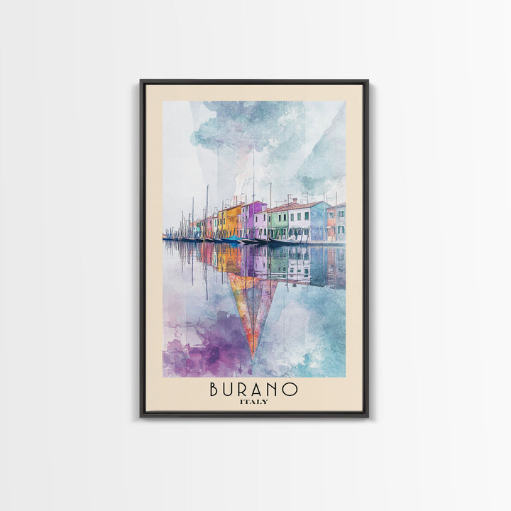 Burano, Italy Watercolor Print, Vacation Gift, Italy Wall Art, Beach Painting, Beach Decor, Large Wall Art, Wood Frame Art