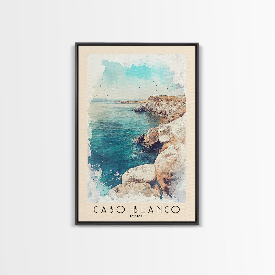Cabo Blanco, Peru Watercolor Beach Print, Vacation Gift, Peru Wall Art, Beach Painting, Beach Decor, Beach Painting